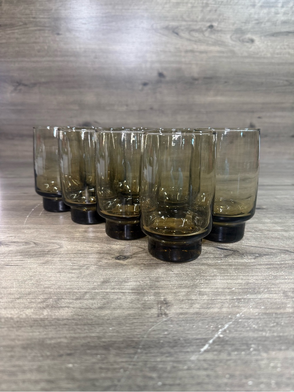 (8) Vintage MCM Libbey Tumblers Glasses Tawny Brown Smoked Finish 4.75”H